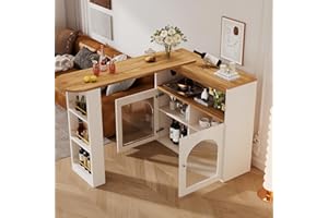 Rtopsu Tavolo da Bar Allungabile Tavolo da Pranzo Credenza con LED, Tavolo da Bistrot Tavolo da Bar Mobile Buffet con Contenitore Scaffale e Mobile per Sala da Pranzo Soggiorno, 193x39x105 cm, Bianco