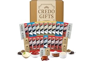 CREDO GIFTS Condiments Sauce Sachets Travel Gift Box – 30 Portions: Tomato Ketchup, Garlic Mayo, Hot Sauce, Smooth Mayonnaise, Salt & Pepper – Table Flavour Variety Pack for Meals, Travel, Lunches or Airbnb Stays