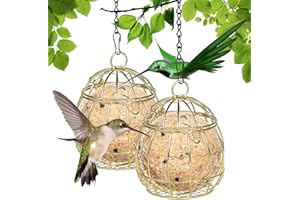 YEAHBOOM Mangiatoia per Uccelli,2 pezzi Mangime per Uccelli, Mangiatoia per Palle di Grasso con Coperchio a Ribalta e Gancio in Ferro,Mangiatoia per Uccellini da Esterno, per Recinzioni,Giardino, Fringuelli
