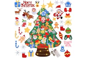 Herenear Filcowa choinka dla dzieci, 100 cm DIY choinka z łańcuchami świetlnymi LED, Boże Narodzenie prezenty filcowe drzewo z 42 zdejmowanymi ozdobami do domu drzwi i ściany dekoracje