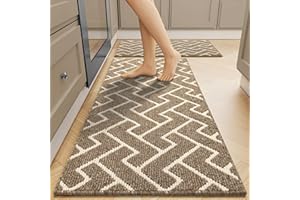 Biscpro Kitchen Rug Set 2 Pieces, Washable Non-Slip 100% Polypropylene Kitchen Floor Mats, Super Absorbent and Stain-Resistant Floor Runner Rug, Hallway Runner, Entryway(Beige, 50x80+50X120cm)