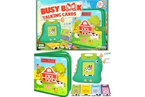 QUANQUER Busy Book with Talking Flash Cards per Bambini Piccoli Farm Busy Board Giocattolo Montessori per Bambini di 1 2 3 Anni Attività di Apprendimento Prescolare Giocattoli da Viaggio（Versione inglese）
