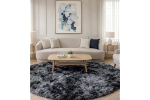 Vofushon Rund matta, med lång lugg, för vardagsrum/sovrum, fluffig och lurvig plyschmatta, sängmatta/utomhusmatta, diameter 1