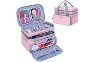 BAFASO Bolsa para Kit de Costura de Doble Capa, Costurero Grande con 2 Bolsillos Desmontables, Bolsa de Costura Rosa