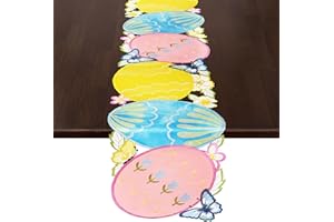 Grelucgo Embroidere Easter Eggs Table Runner, Spring Seasonal Dining Table Decoration (13x68 inches)