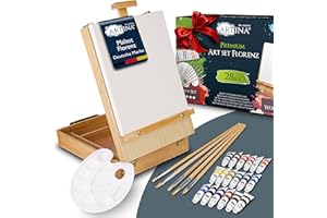 Artina 28tlg Malset Florenz im Malkoffer - Acrylfarben Set mit Kofferstaffelei - 18x 12ml Acrylfarbe, Keilrahmen, Pinsel & mehr - Premium Malset Staffelei aus Holz für Einsteiger & Hobbykünstler