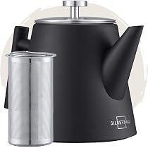 Teiera In Acciaio Inox 2 Litri Con Infusore – Doppia Parete, 10-12 Tazze, Per Tè Sfuso, Zenzero E Erbe, Design Elegante Nero