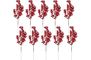 GENERIC 10 Pcs Artificial Red Berries Christmas Decorations Lifelike Simulation Fake Fruits Berry Stems Model for Christmas Flowers Foliage Artificial Wreaths, Faux Fruit for Home Kitchen Party Decoration