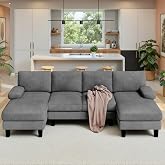 Xbro 4 Seater U-Shaped Sofa with Chaise Longue, Practical and Functional, Corduroy Sofa for Living Room, 270 x 122 x 86 cm, D
