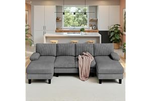 Xbro U-formad 4-sitsig soffa, stort vardagsrum, hörnsoffa av manchestertyg, för vardagsrum, 270 x 122 x 86 cm