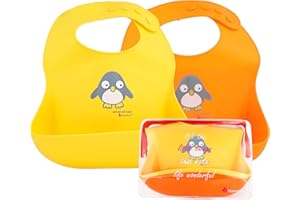 NatureBond Baberos bebe Impermeables – 2 piezas de baberos de silicona, Baberos Reutilizables, Súper suave, Fáciles de Lavar Babero Alimenticio de Silicona para Bebé Niño o Niña