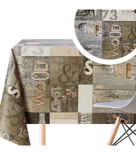 ABAKUHAUS Primitive Paese Tovaglia, Cuore su Legno, Rettangolare per Sala da Pranzo e Cucina, 140 cm x 200 cm, Umber