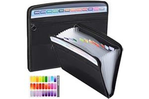 SOMLAW Dokumentenmappe A4 mit 13 Fächern, Ordnungsmappe mit Farbig Sortiert Etiketten Ordnungsmappe Mappe Dokumententasche A4 Tragbar Sortiermappe mit Reißverschluss für Büro und Schule(Schwarz)