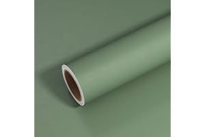 VEELIKE Papier Peint Vert Sauge Vintage Rouleau Adhesif pour Meuble Papier Peint Adhesif Mural Salon Autocollant Meuble Cuisine Lavable Épaissir Revetement Mural Chambre Armoire 40 cm × 300 cm