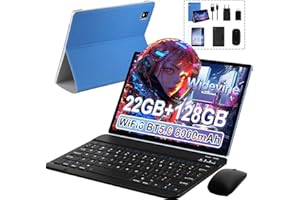 JUEDUR Tablet 10 pollici Android 14,22GB RAM+128GB ROM(1TB TF) /Widevine L1/8000mAh/Octa-Core/2.0Ghz/5G WiFi 6/ 8MP+5MP/BT 5.0/Tablet con Tastiera+Custodia+Mouse - Blu