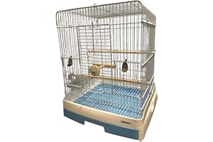 LillipHut Bird Cage - Metal Construction, Removable Base, Wooden Perches and T Pole, Easy Interaction, Simple to Clean, Spacious and Durable (Blue, 35)