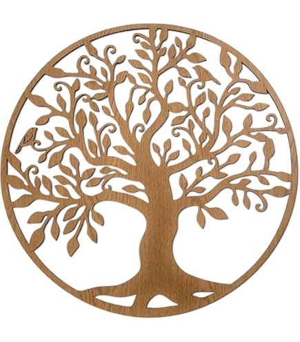 Décoration Naturelle Décoration Murale Arbre De Vie En Bois Naturel - Ornement Géométrique Minimaliste 40cm | Polywood Découpé Laser Déco Salon Chambre Contemporaine
