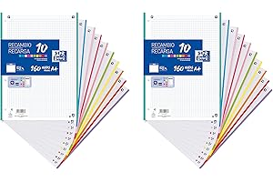 Lot de 2 feuilles quadrillées A4 Oxford, bande 10 couleurs, 160 feuilles, quadrillage 5 x 5