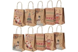 OWill 10 Stück Geschenktüten weihnachten,papiertüten weihnachten mit griff,weihnachtstüten klein zur aufbewahrung von geschenken, gebäck,süßigkeiten,partyzubehör(15x8x21cm)