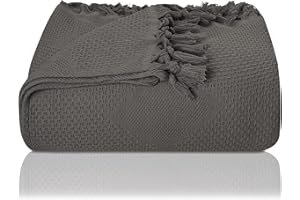 ‎LAYNENBURG LAYNENBURG Premium Tagesdecke mit handgeknüpften Fransen - 100% Baumwolle - 150 x 220 cm - Waffelpique Sommerdecke - Baumwolldecke als Bett-Überwurf, Couch-Überwurf & Sofa-Decke (Anthrazit)