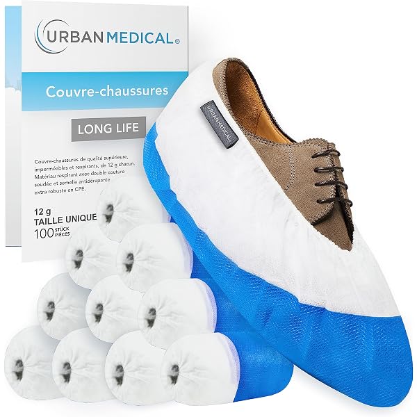 Lot De 100 Surchaussures Jetables Blanches - Taille Unique 18 X 41 Cm - Épaisseur 40 G/m² - Antidérapantes - Qualité Médicale - Pour Professionnels Ou Chantiers