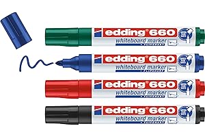 edding 660 marcador para pizarras blancas - multicolor - juego de 4 rotuladores - punta redonda 1,5-3 mm - rotulador para pizarra blanca, borrado en seco - flipchart, tablón de notas - recargable
