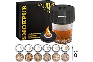 ‎SMOKPUB SMOKPUB Elektrisches Whisky Smoker Set, Cocktail Smoker Kit mit 6 Holzspänen, Whiskey Smoker Kit Mit Eingebautem Zünder, Kein Butan erforderlich, Bourbon Whisky Geschenk für Papa, Ehemänner