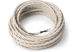 Amarcords - Câble électrique textile couleur ECRU, torsadé, chanvre, 5 mètres, à 2 brins 2x0,75 - Fil vintage en tissu coloré, pour lampes, lustres, appliques et abat-jours.