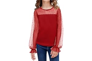 Arshiner Mädchen Tunika Chiffon Kinder Langarm Tshirt Laternen Ärmel Oberteile Rundhals Freizeit Elegant Herbst Winter Mode Shirt für Mädchen 3-12 Jahre