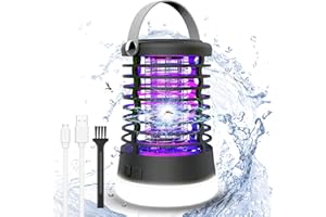 ROVLAK Lampa kempingowa LED na owady, lampa kempingowa, z 3 trybami oświetlenia, wodoszczelna IP66, lampa na komary, do użytku na zewnątrz, ładowana przez USB, elektryczna pułapka na muchy, do użytku