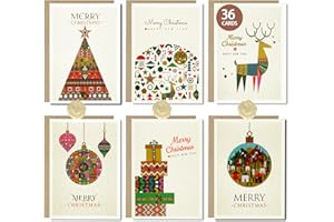 LEGEZON Christmas Cards 2025 – 36 Pack Eco-Friendly Boxed Christmas Cards with Envelopes, 6 Scandinavian Style Designs, Blank Inside for Family, Friends & Business Partners