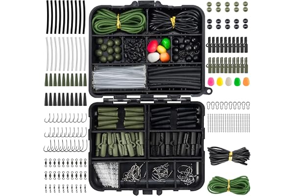 Dr.Fish 278pcs Matériel Pêche à la Carpe avec Boîte Portable, Accessoires Prêts à l'emploi, Kit D'appâts pour Pêche Carpe, Kit D'accessoires