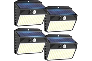 SIGRILL Luz Solar Exterior, 150LED Luces Solares Con Sensor De Movimiento, Focos Solares Exterior con 3 Modos, IP65 Impermeable Lamparas Exterior para Jardín, Garaje, Calle, Patio, Caminos (4 Paquete)