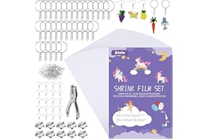 Ainiv 181 Stück Schrumpffolie Set, 20PCS Schrumpffolie zum Basteln, Inklusiv Schrumpfpapier(20 * 14.5cm), Schlüsselanhänger, Offener Schlaufe, Ohrhaken, Brosche, Locher, Schrumpffolien Set