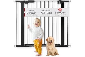 BabyDan Premier, Pressure Fit Stair Gate, 73.5-93.3 cm, Baby Gate/Safety Gate, Metal, Black, Made in Denmark - (Pet Gate/Dog gate)