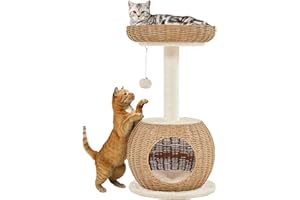 Yaheetech Kratzbaum Ratten Kletterbaum für große Katze, Stabiler Katzenkratzbaum mit Katzenhöhle Plüschball Katzenkorb Sisal Katzenmöbel 75 cm Beige