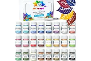 RESIN GLORY 24 Colors Mica Powder Set x10g - for Epoxy Resin, Soap Candle Making Dye, Nail color, Bath Bombs Paint and Handmade craft Colouring, Art Pigment - Metallic, Pearl, Sparkly