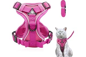 GRANTOP Regulowana uprząż dla kota, odporna na pękanie, uprząż dla kota ze smyczą, miękka uprząż na klatkę piersiową dla kotów, psów, szczeniąt (różowy, rozmiar S)
