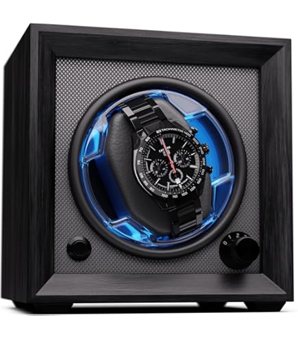 Klarstein Horlogewinder voor automatische horloges, automatische horlogeopwinder met acryldeur, automatische horlogeopwinder met blauwe leds, horloge-winder met 4 TPD-instellingen, walnoot, 2 Klarstein Horlogewinder voor automatische horloges, automatische horlogeopwinder met acryldeur, automatische horlogeopwinder met blauwe leds, horloge-winder met 4 TPD-instellingen, walnoot, 2