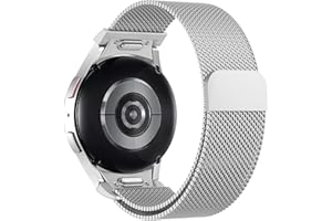 Astorgos One Click Magnetic Straps Compatible with Samsung Galaxy Watch 7 FE 6 5 4 40mm 44mm/6 Classic 43mm 47mm/5 Pro 45mm/4 Classic 42mm 46mm, No Gap Mesh Metal Stainless Steel Band, Silver
