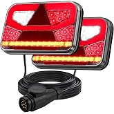 Justech 2 x LED Rear Lights for Trailer 12 &ndash; 30 V E-mark Approved with 13 Pin Connector and 5 m Cable for Trucks Caravans [No