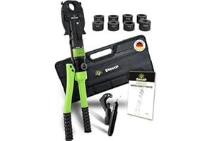 EMHAP Hydraulic Pipe Press Pliers - Crimping Pliers with TH & V Contour for Copper Pipes, Aluminium Composite Pipe & Stainless Steel Pipe - Press Fitting Pliers Including Pipe Cutter & Deburring