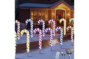 VEEKAY 12 Pezzi Natalizie Luce Solare per Esterni,8 Modalità Impermeabile Natale Luci,Luci Solari di Natale Candy,Forma di Bastoncino di Zucchero Luci,Canna di Caramella Luci Natalizie Solari