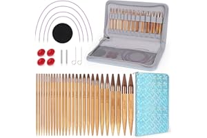 Coopay Juego de agujas circulares intercambiables, 13 pares de agujas de tejer intercambiables, 4 longitudes ajustables, 3,0-10 mm, agujas de tejer circulares de bambú con bolsa de almacenamiento