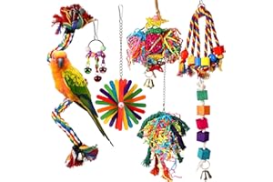 Lyellfe 7 Pieces Bird Chewing Toys, Bird Toys for Parakeets, Colorful Wood Parrot Foraging Shredder Toy Swing Hanging for Cockatiels, Budgerigar, Conures, Finches