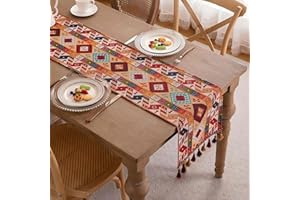 Clothfuna Boho Dining Table Runner, Orange Linen Coffee Table Runners, Indian Runner for Table Ethnic Style with Tassels for Dining Table Sideboard Party Christmas Outdoor, 33x140 cm/ 13x55 inch