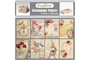 CrafTreat Reusable Vintage Decoupage Paper for Crafts-Vintage French- Size: A4 (8.3 x 11.7 Inch) 8 Pcs-decoupage Paper Paris -Floral Newsprint Paper-French Paper for Furniture Glass Scrapbooking