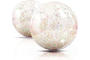 Novelty Place de Playa inflables Deportivas Transparentes con Lentejuelas de Brillo arcoíris y Confeti-Summer Beach Pool Party Toy Volleyball Game - Paquete de 2 (16 Pulgadas y 12 Pulgadas)
