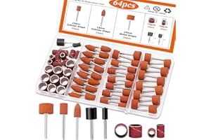 mxuteuk 64Stück Korund Schleifspitze Set, inkl. 42 Aluminiumoxid-Schleifsteine (1/8 Zoll Schaft) sowie Schleiftrommeln und Zubehör zum Entrosten, Polieren und Bearbeiten