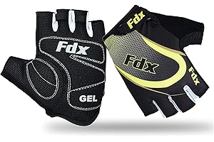 FDX Half Finger Cycling Gloves - Breathable, Gel Padded Protection, Anti-Slip - Fingerless Shock-absorbing Mitts for Mountain Bike, Road Bicycle, MTB, Riding, Men and Women
